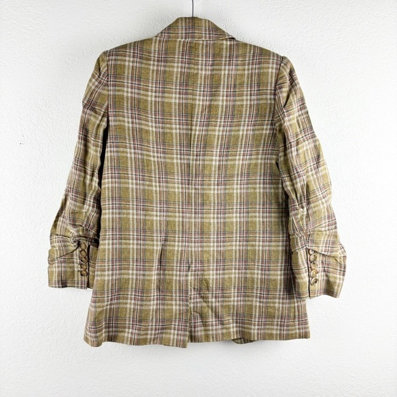 Veronica Beard Beacon Check Double Breasted Linen Blazer Size 8 Business Casual - Picture 3 of 6